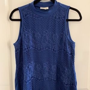 Royal Blue Sleeveless Shirt with Lace Overlay
